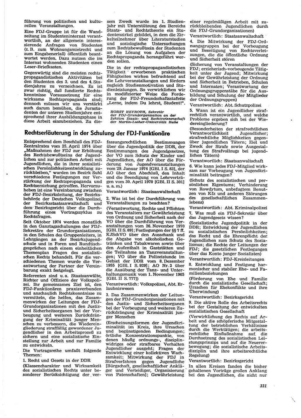 Neue Justiz (NJ), Zeitschrift für Recht und Rechtswissenschaft [Deutsche Demokratische Republik (DDR)], 29. Jahrgang 1975, Seite 331 (NJ DDR 1975, S. 331)