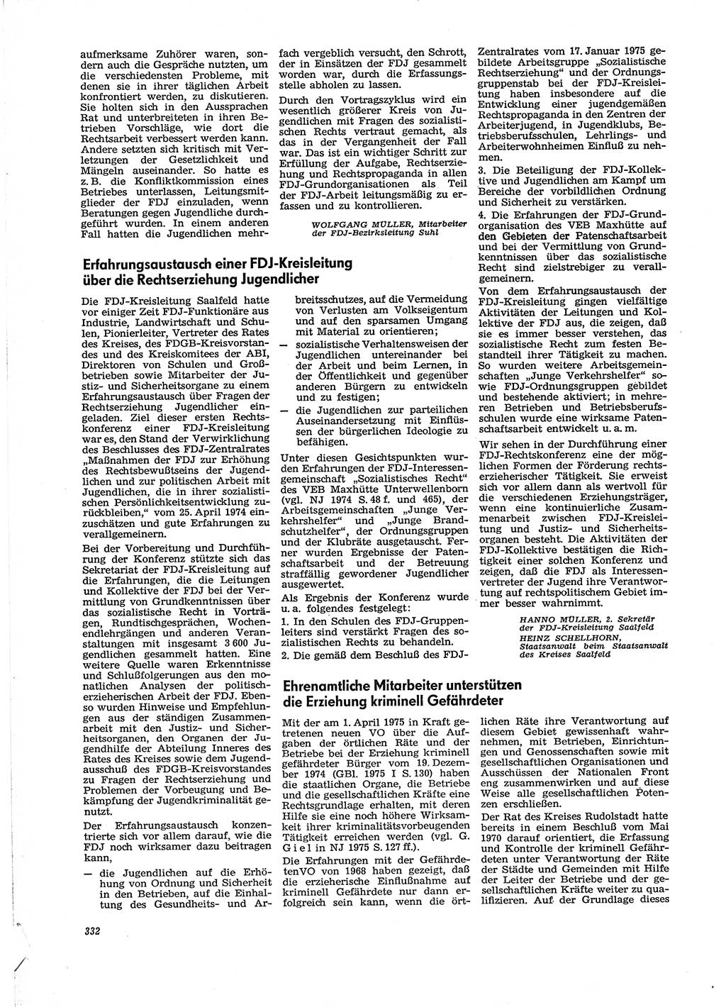 Neue Justiz (NJ), Zeitschrift für Recht und Rechtswissenschaft [Deutsche Demokratische Republik (DDR)], 29. Jahrgang 1975, Seite 332 (NJ DDR 1975, S. 332)