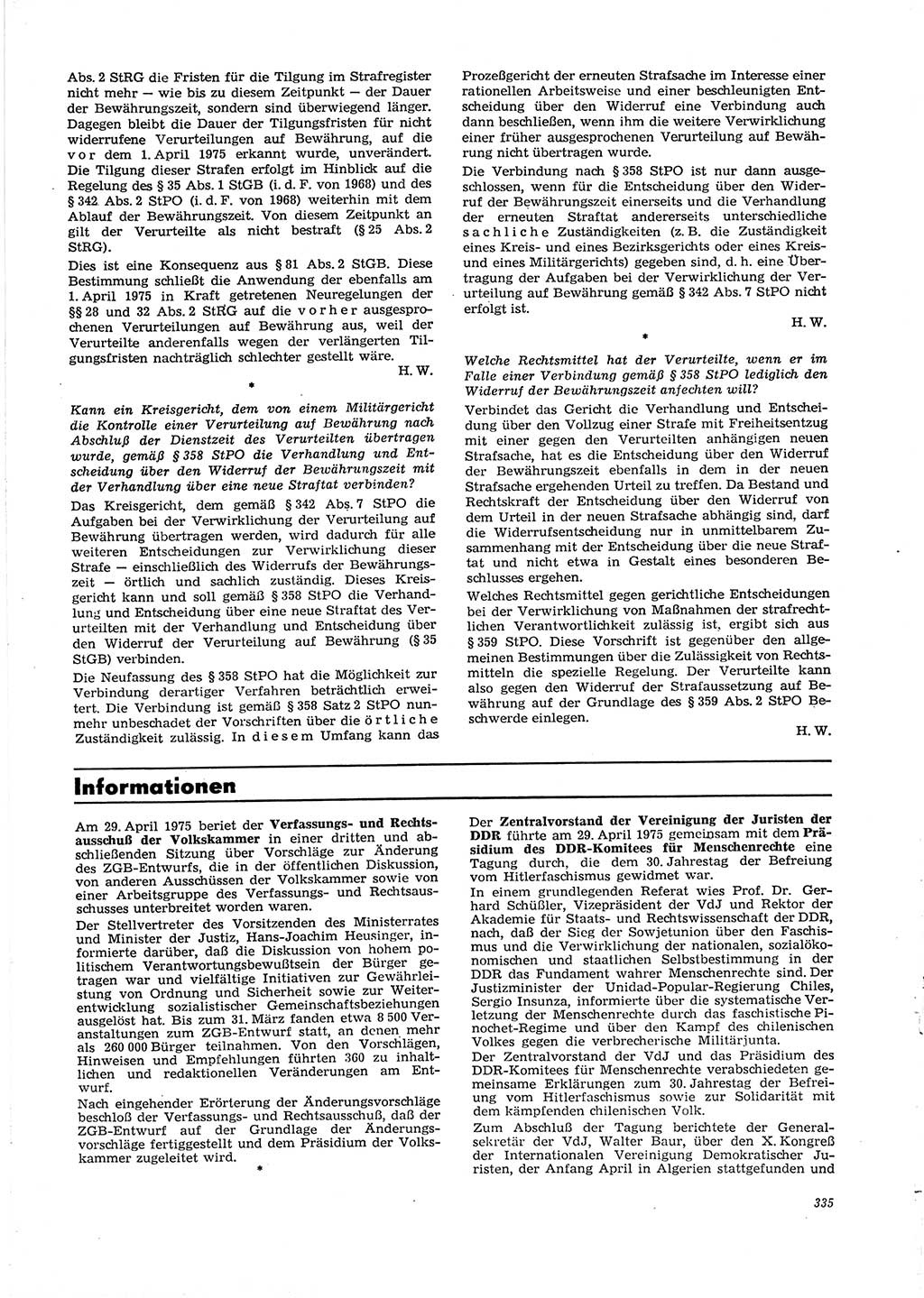 Neue Justiz (NJ), Zeitschrift für Recht und Rechtswissenschaft [Deutsche Demokratische Republik (DDR)], 29. Jahrgang 1975, Seite 335 (NJ DDR 1975, S. 335)
