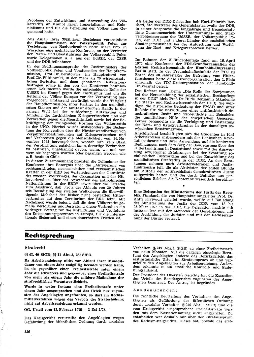 Neue Justiz (NJ), Zeitschrift für Recht und Rechtswissenschaft [Deutsche Demokratische Republik (DDR)], 29. Jahrgang 1975, Seite 336 (NJ DDR 1975, S. 336)