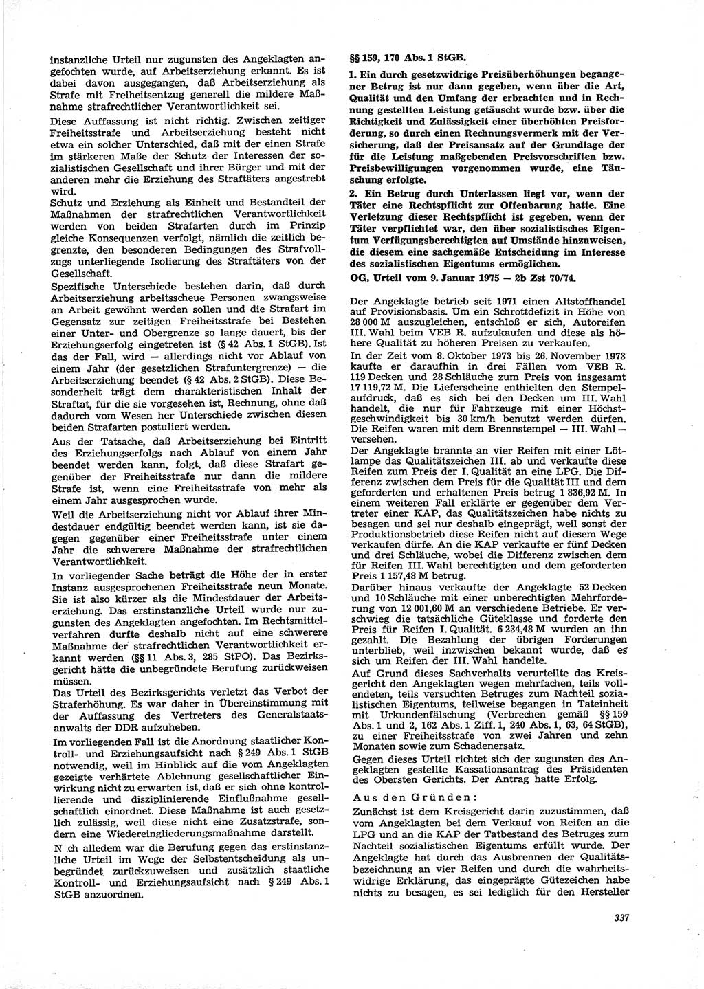 Neue Justiz (NJ), Zeitschrift für Recht und Rechtswissenschaft [Deutsche Demokratische Republik (DDR)], 29. Jahrgang 1975, Seite 337 (NJ DDR 1975, S. 337)