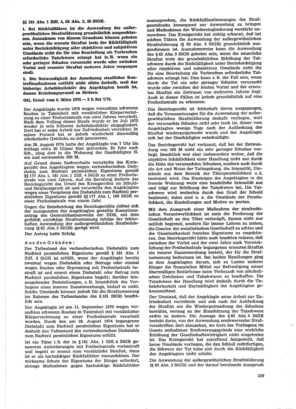 Neue Justiz (NJ), Zeitschrift für Recht und Rechtswissenschaft [Deutsche Demokratische Republik (DDR)], 29. Jahrgang 1975, Seite 339 (NJ DDR 1975, S. 339)