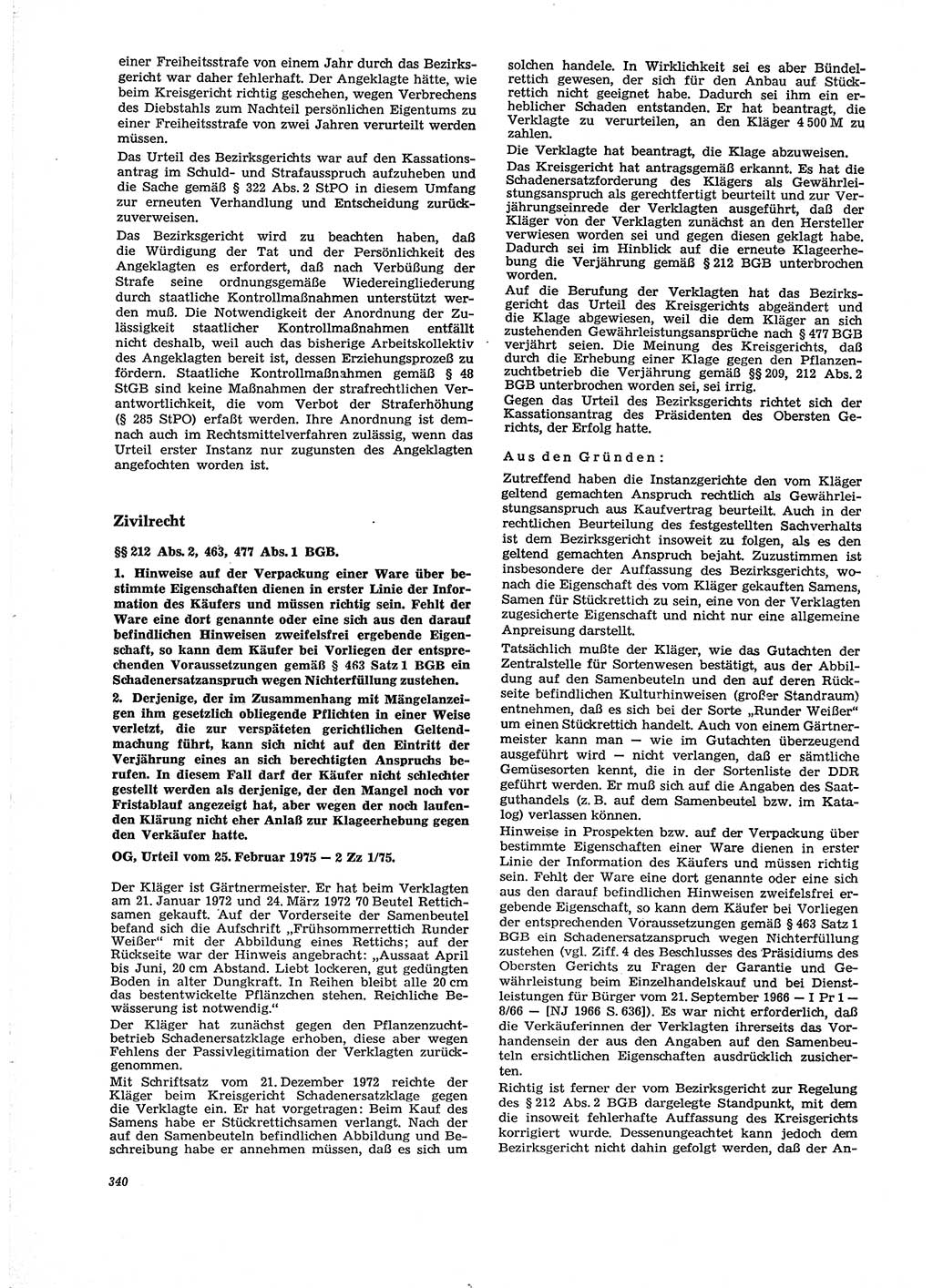 Neue Justiz (NJ), Zeitschrift für Recht und Rechtswissenschaft [Deutsche Demokratische Republik (DDR)], 29. Jahrgang 1975, Seite 340 (NJ DDR 1975, S. 340)