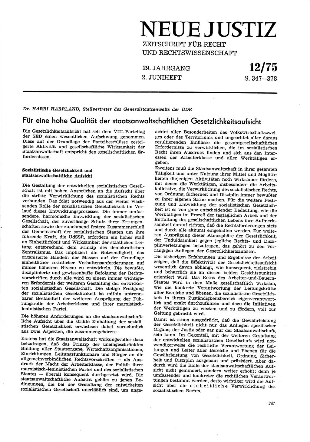 Neue Justiz (NJ), Zeitschrift für Recht und Rechtswissenschaft [Deutsche Demokratische Republik (DDR)], 29. Jahrgang 1975, Seite 347 (NJ DDR 1975, S. 347)