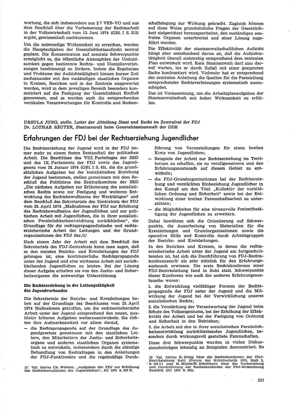 Neue Justiz (NJ), Zeitschrift für Recht und Rechtswissenschaft [Deutsche Demokratische Republik (DDR)], 29. Jahrgang 1975, Seite 351 (NJ DDR 1975, S. 351)
