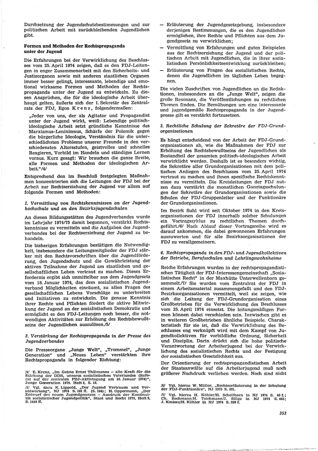 Neue Justiz (NJ), Zeitschrift für Recht und Rechtswissenschaft [Deutsche Demokratische Republik (DDR)], 29. Jahrgang 1975, Seite 353 (NJ DDR 1975, S. 353)