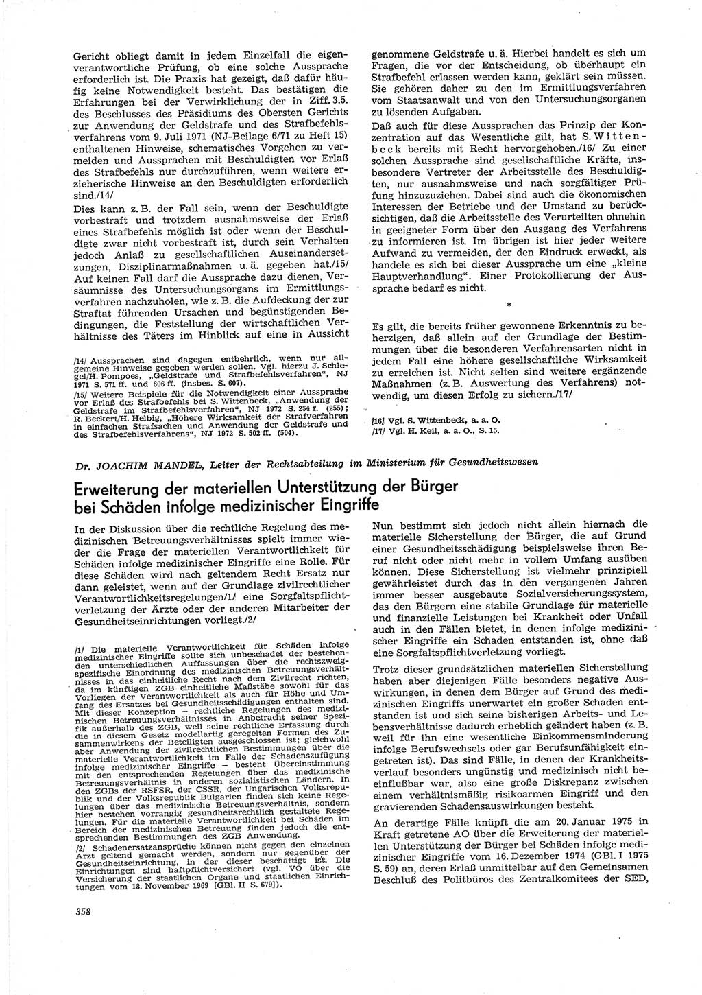 Neue Justiz (NJ), Zeitschrift für Recht und Rechtswissenschaft [Deutsche Demokratische Republik (DDR)], 29. Jahrgang 1975, Seite 358 (NJ DDR 1975, S. 358)