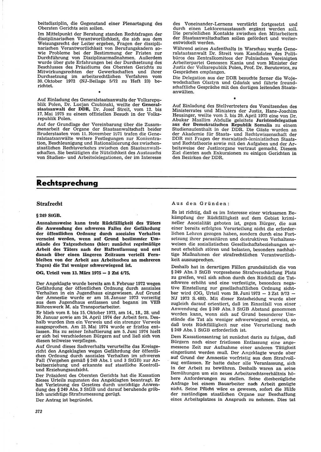 Neue Justiz (NJ), Zeitschrift für Recht und Rechtswissenschaft [Deutsche Demokratische Republik (DDR)], 29. Jahrgang 1975, Seite 372 (NJ DDR 1975, S. 372)