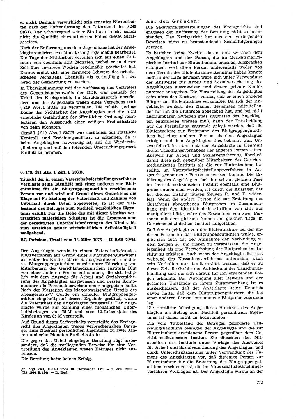 Neue Justiz (NJ), Zeitschrift für Recht und Rechtswissenschaft [Deutsche Demokratische Republik (DDR)], 29. Jahrgang 1975, Seite 373 (NJ DDR 1975, S. 373)