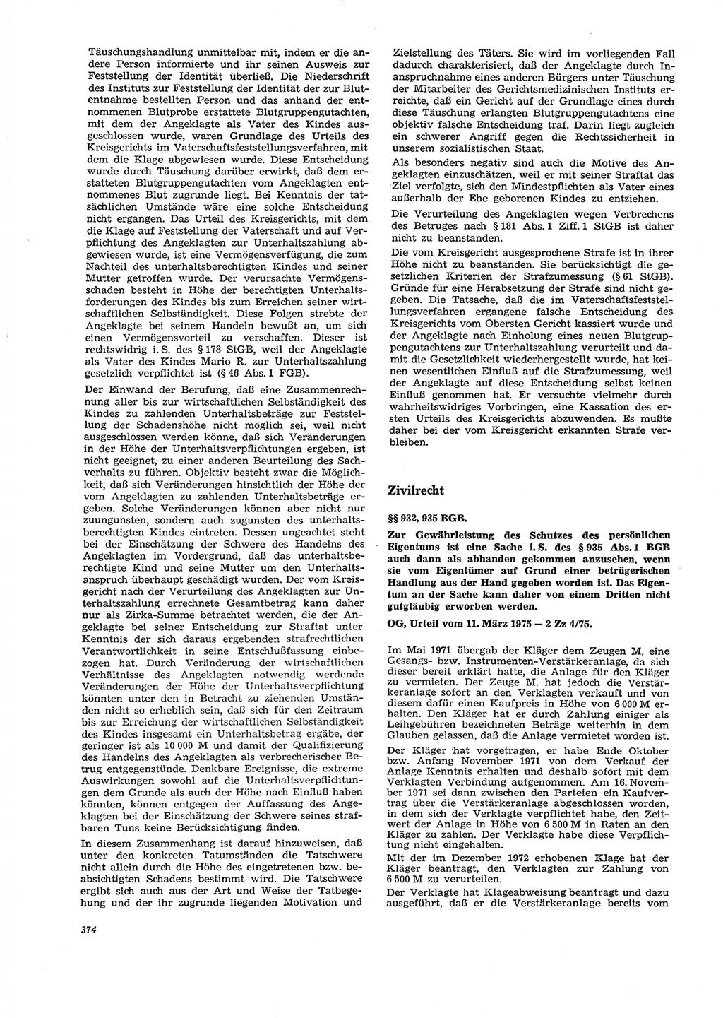 Neue Justiz (NJ), Zeitschrift für Recht und Rechtswissenschaft [Deutsche Demokratische Republik (DDR)], 29. Jahrgang 1975, Seite 374 (NJ DDR 1975, S. 374)