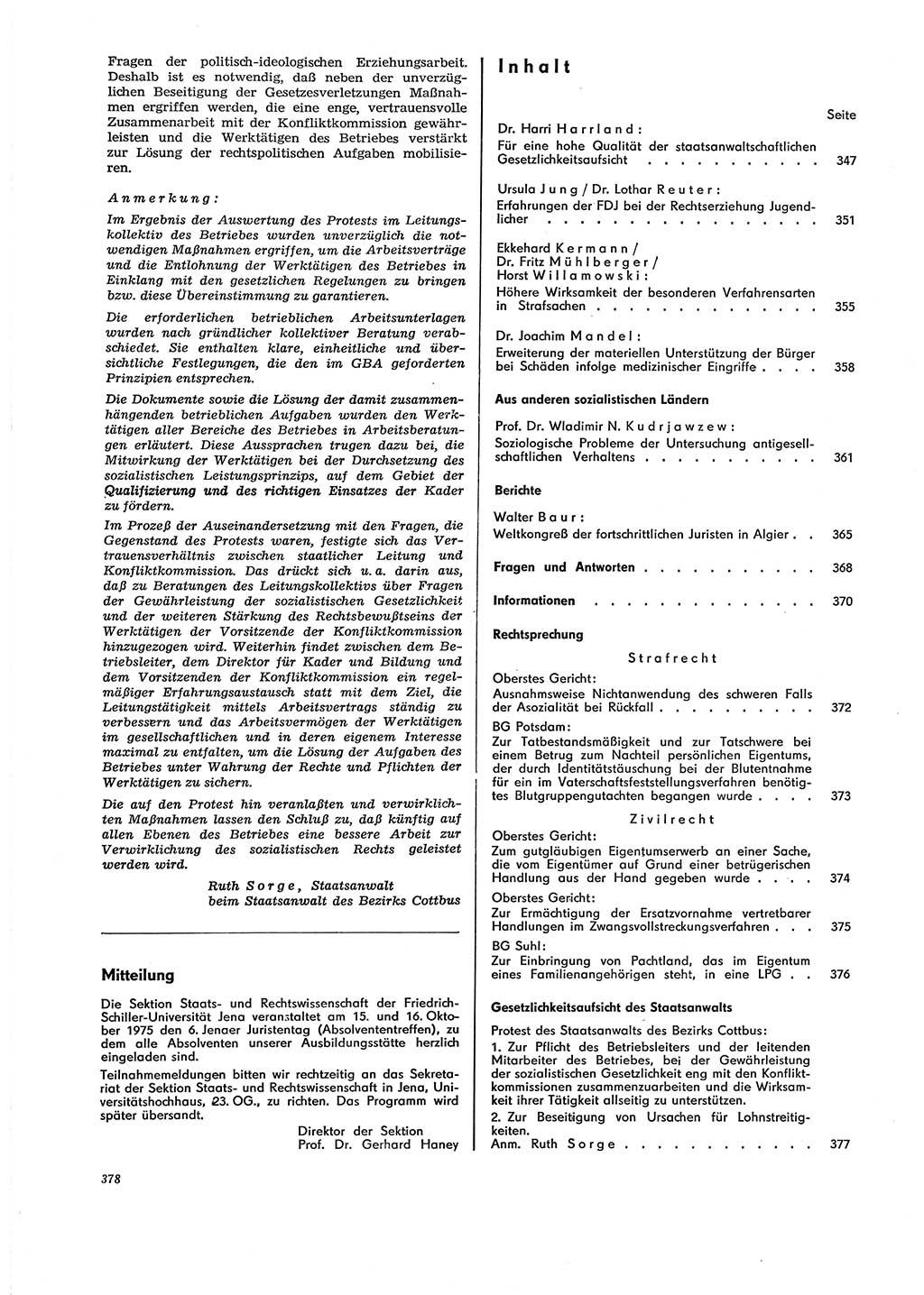 Neue Justiz (NJ), Zeitschrift für Recht und Rechtswissenschaft [Deutsche Demokratische Republik (DDR)], 29. Jahrgang 1975, Seite 378 (NJ DDR 1975, S. 378)