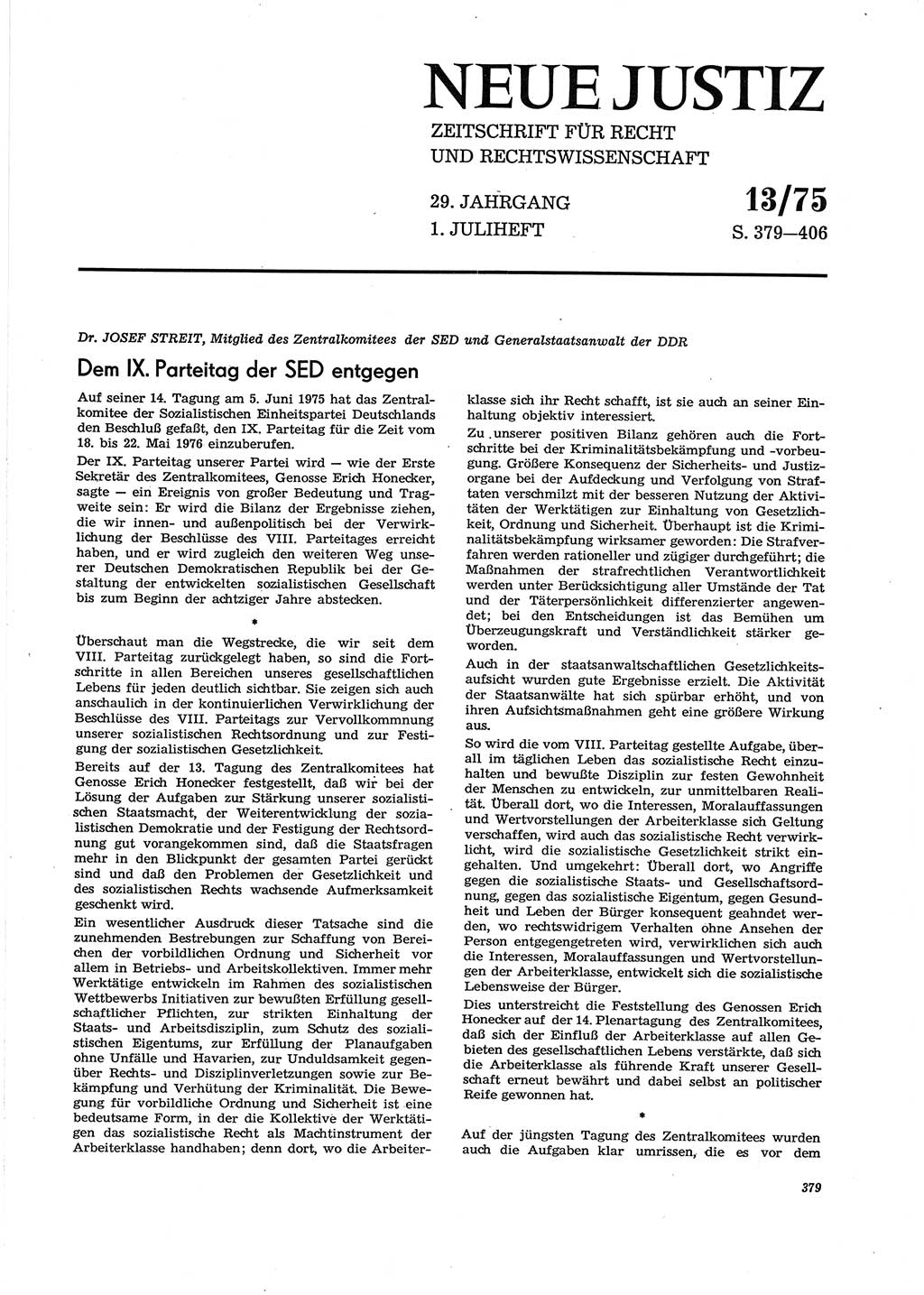 Neue Justiz (NJ), Zeitschrift für Recht und Rechtswissenschaft [Deutsche Demokratische Republik (DDR)], 29. Jahrgang 1975, Seite 379 (NJ DDR 1975, S. 379)