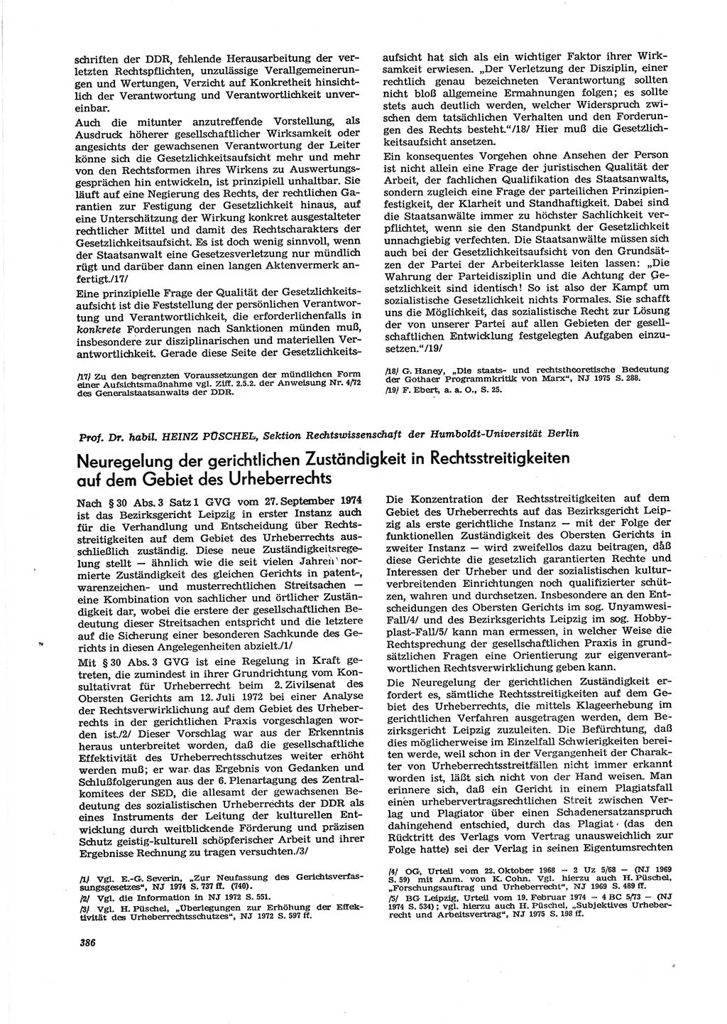 Neue Justiz (NJ), Zeitschrift für Recht und Rechtswissenschaft [Deutsche Demokratische Republik (DDR)], 29. Jahrgang 1975, Seite 386 (NJ DDR 1975, S. 386)