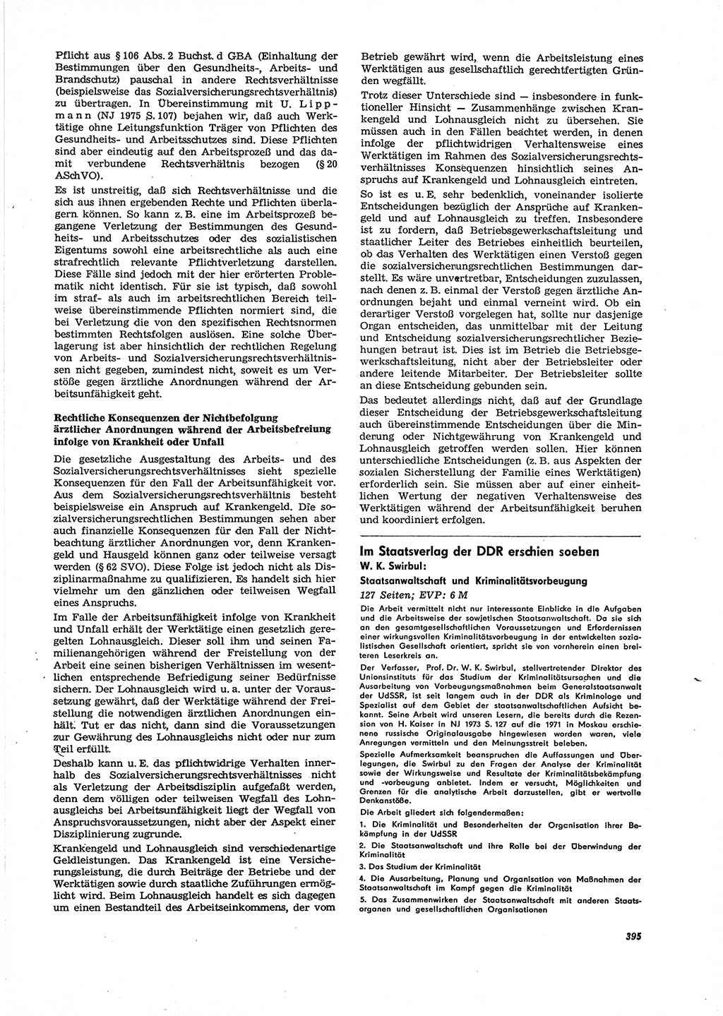 Neue Justiz (NJ), Zeitschrift für Recht und Rechtswissenschaft [Deutsche Demokratische Republik (DDR)], 29. Jahrgang 1975, Seite 395 (NJ DDR 1975, S. 395)