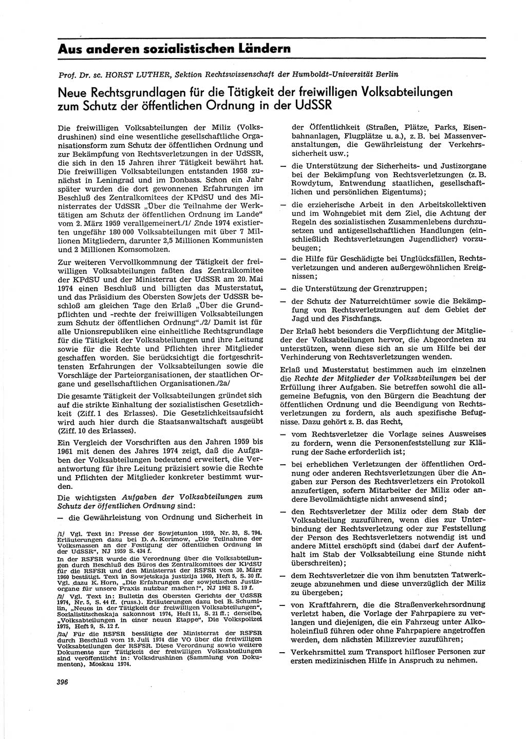 Neue Justiz (NJ), Zeitschrift für Recht und Rechtswissenschaft [Deutsche Demokratische Republik (DDR)], 29. Jahrgang 1975, Seite 396 (NJ DDR 1975, S. 396)
