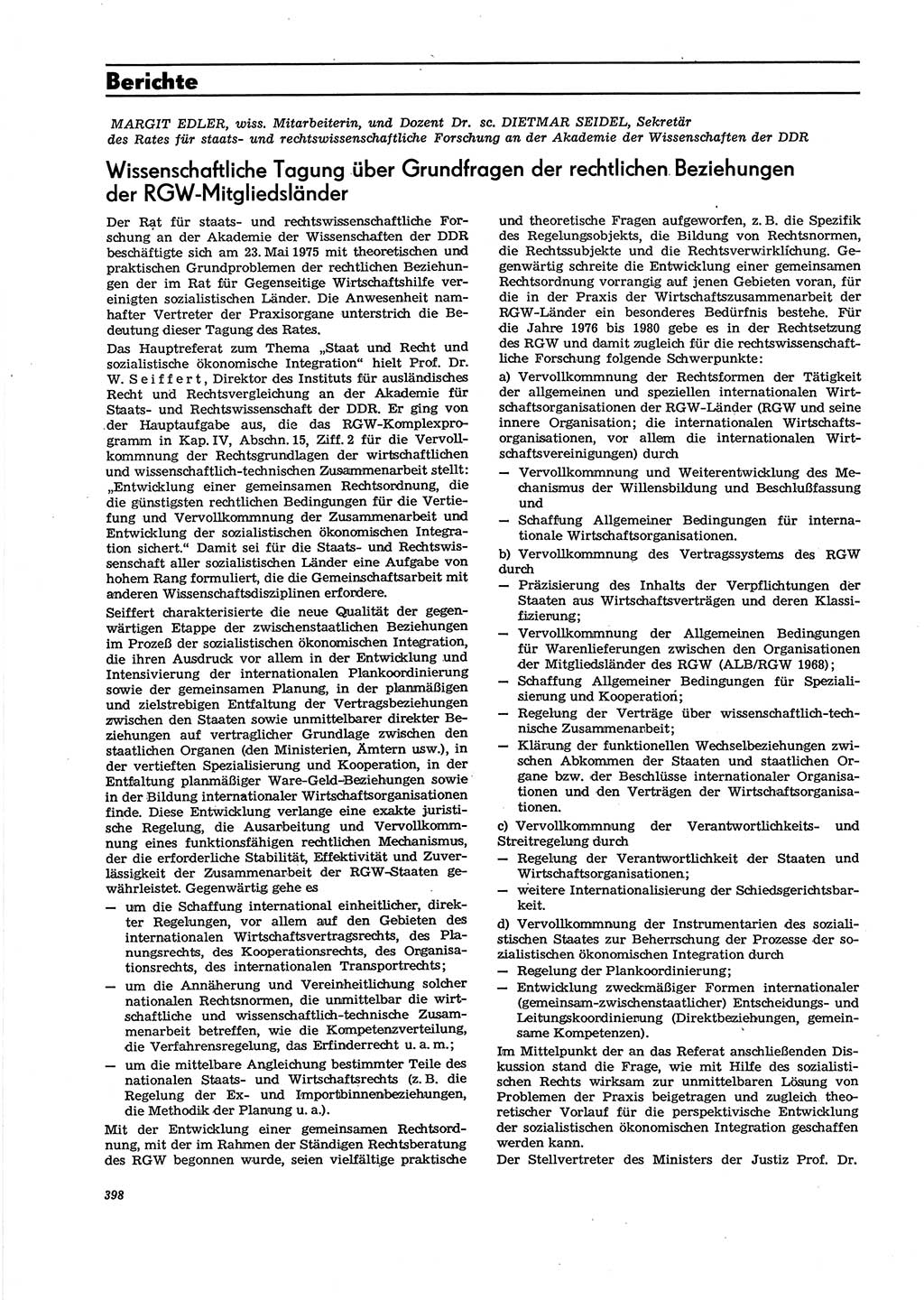 Neue Justiz (NJ), Zeitschrift für Recht und Rechtswissenschaft [Deutsche Demokratische Republik (DDR)], 29. Jahrgang 1975, Seite 398 (NJ DDR 1975, S. 398)