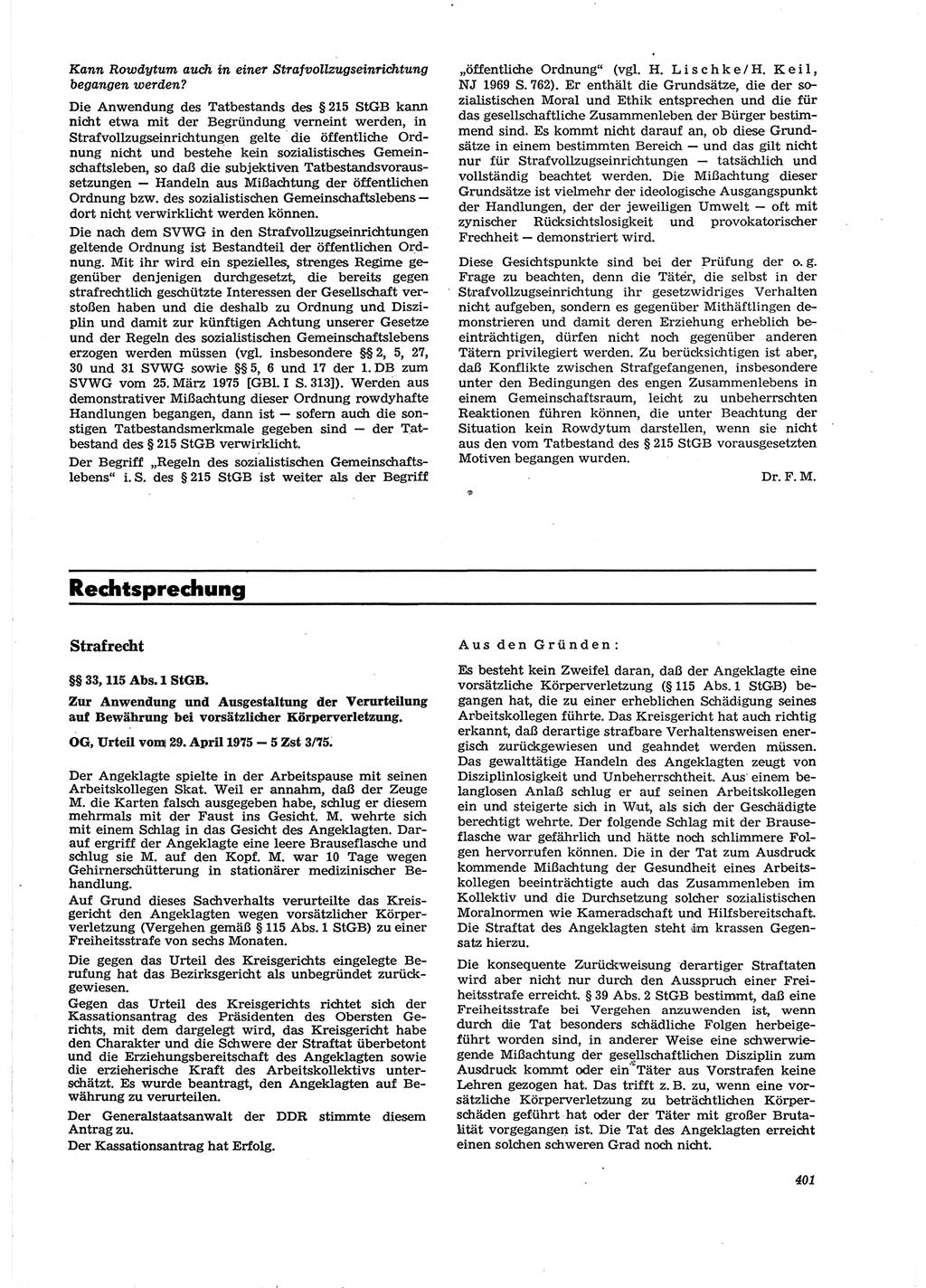 Neue Justiz (NJ), Zeitschrift für Recht und Rechtswissenschaft [Deutsche Demokratische Republik (DDR)], 29. Jahrgang 1975, Seite 401 (NJ DDR 1975, S. 401)