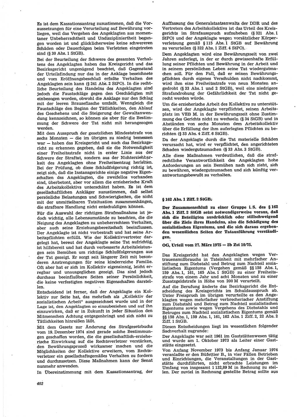 Neue Justiz (NJ), Zeitschrift für Recht und Rechtswissenschaft [Deutsche Demokratische Republik (DDR)], 29. Jahrgang 1975, Seite 402 (NJ DDR 1975, S. 402)