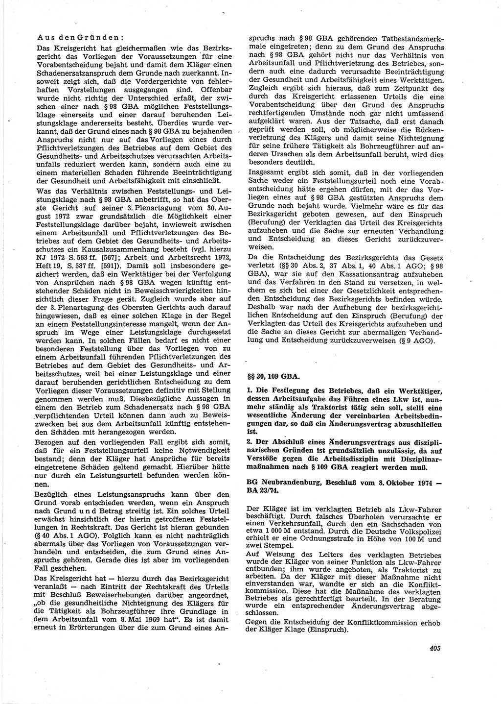 Neue Justiz (NJ), Zeitschrift für Recht und Rechtswissenschaft [Deutsche Demokratische Republik (DDR)], 29. Jahrgang 1975, Seite 405 (NJ DDR 1975, S. 405)
