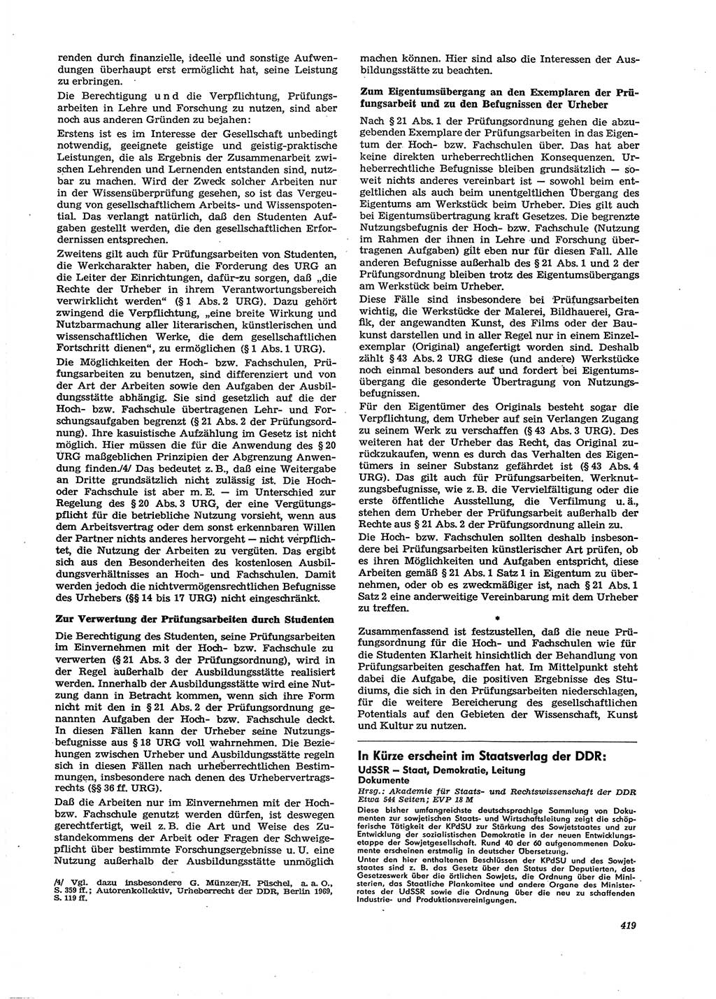 Neue Justiz (NJ), Zeitschrift für Recht und Rechtswissenschaft [Deutsche Demokratische Republik (DDR)], 29. Jahrgang 1975, Seite 419 (NJ DDR 1975, S. 419)