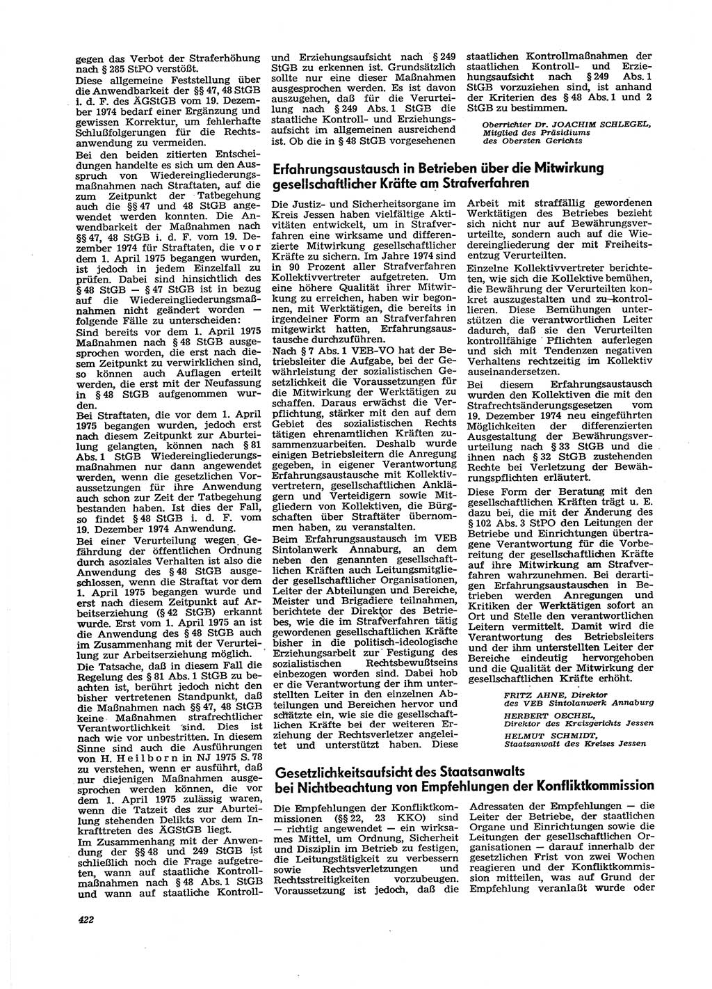Neue Justiz (NJ), Zeitschrift für Recht und Rechtswissenschaft [Deutsche Demokratische Republik (DDR)], 29. Jahrgang 1975, Seite 422 (NJ DDR 1975, S. 422)