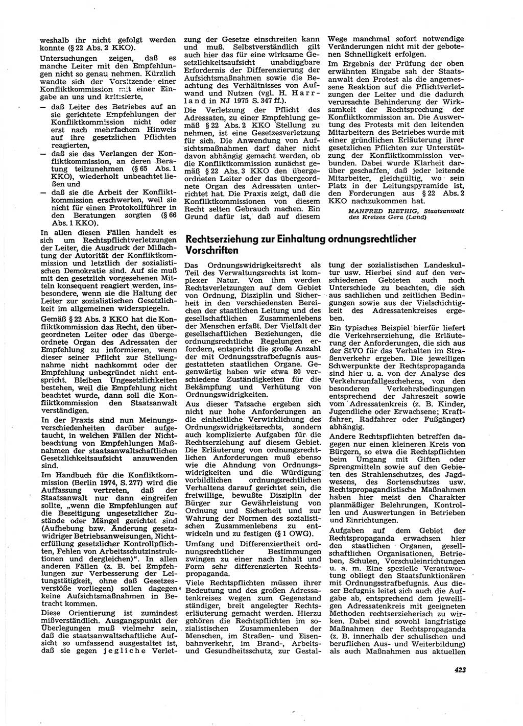 Neue Justiz (NJ), Zeitschrift für Recht und Rechtswissenschaft [Deutsche Demokratische Republik (DDR)], 29. Jahrgang 1975, Seite 423 (NJ DDR 1975, S. 423)