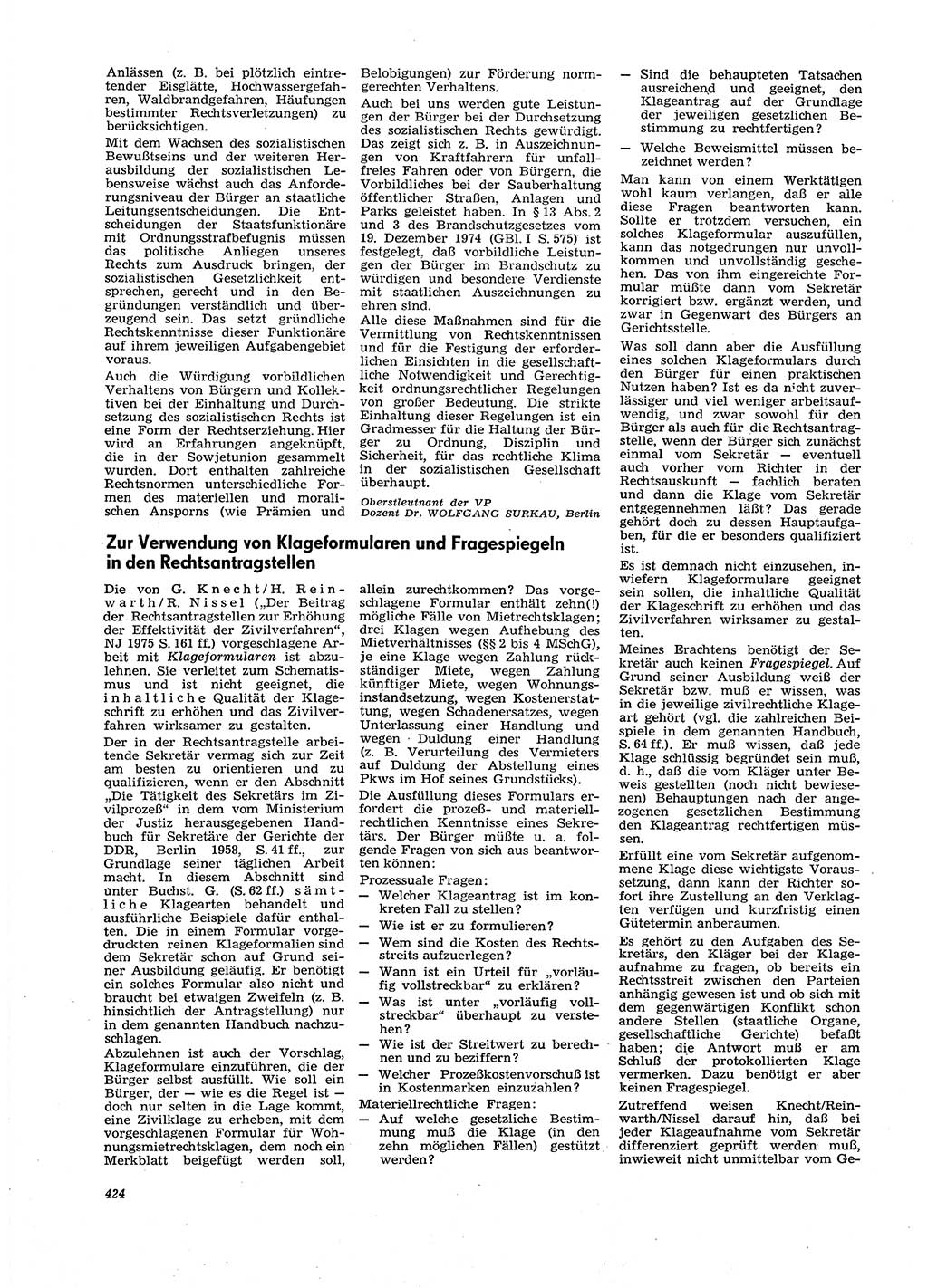 Neue Justiz (NJ), Zeitschrift für Recht und Rechtswissenschaft [Deutsche Demokratische Republik (DDR)], 29. Jahrgang 1975, Seite 424 (NJ DDR 1975, S. 424)