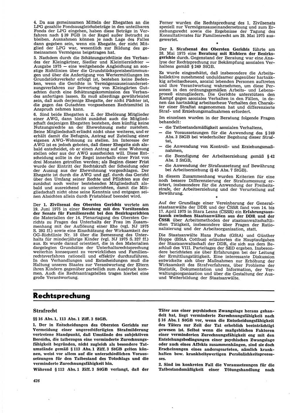 Neue Justiz (NJ), Zeitschrift für Recht und Rechtswissenschaft [Deutsche Demokratische Republik (DDR)], 29. Jahrgang 1975, Seite 426 (NJ DDR 1975, S. 426)