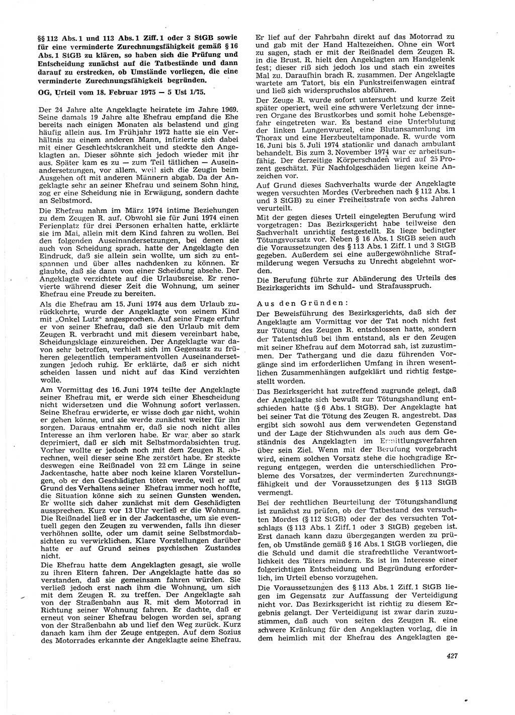 Neue Justiz (NJ), Zeitschrift für Recht und Rechtswissenschaft [Deutsche Demokratische Republik (DDR)], 29. Jahrgang 1975, Seite 427 (NJ DDR 1975, S. 427)