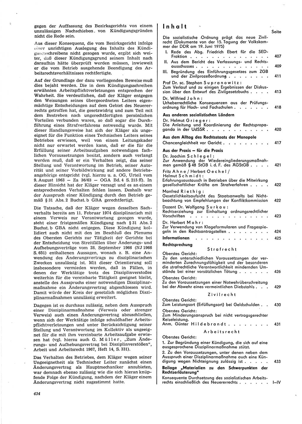 Neue Justiz (NJ), Zeitschrift für Recht und Rechtswissenschaft [Deutsche Demokratische Republik (DDR)], 29. Jahrgang 1975, Seite 434 (NJ DDR 1975, S. 434)