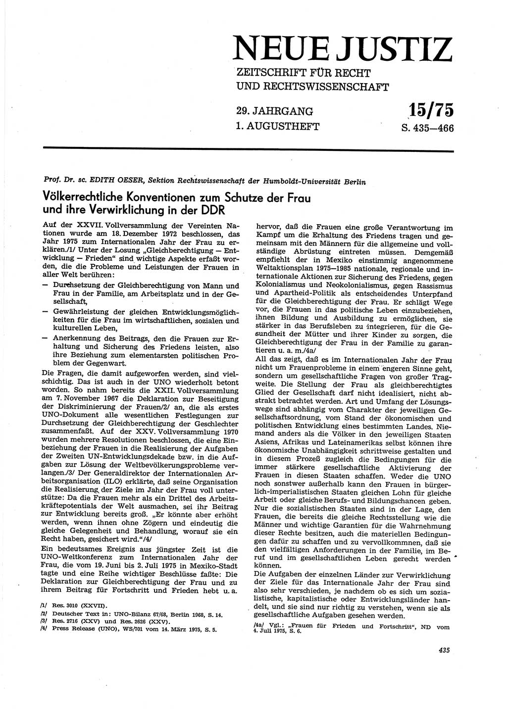 Neue Justiz (NJ), Zeitschrift für Recht und Rechtswissenschaft [Deutsche Demokratische Republik (DDR)], 29. Jahrgang 1975, Seite 435 (NJ DDR 1975, S. 435)
