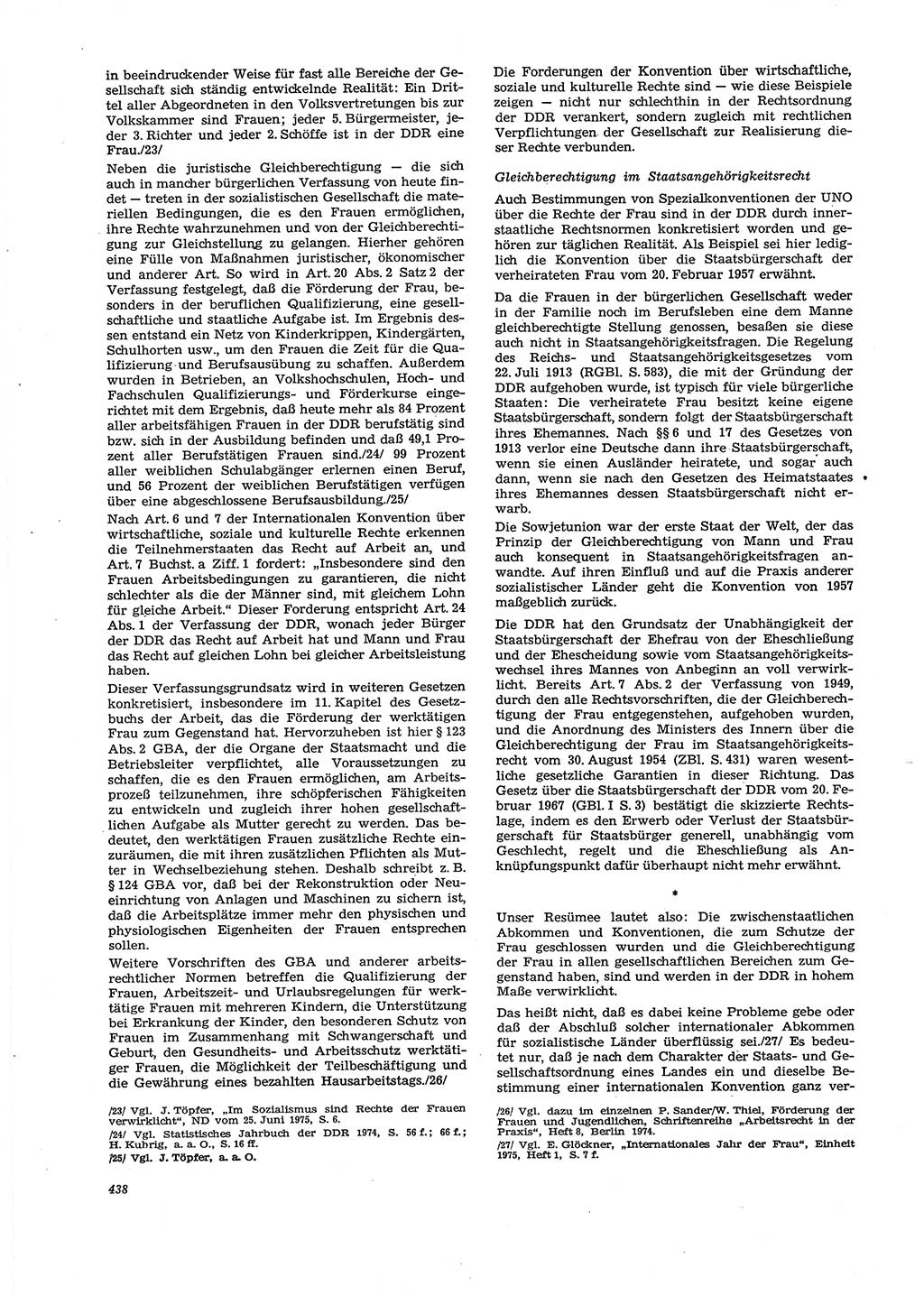 Neue Justiz (NJ), Zeitschrift für Recht und Rechtswissenschaft [Deutsche Demokratische Republik (DDR)], 29. Jahrgang 1975, Seite 438 (NJ DDR 1975, S. 438)