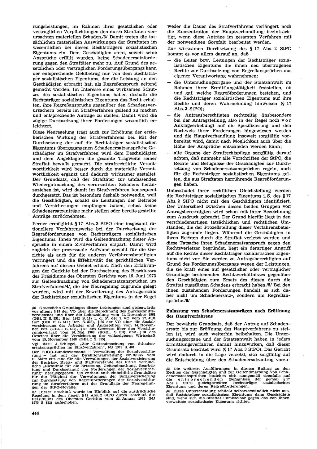 Neue Justiz (NJ), Zeitschrift für Recht und Rechtswissenschaft [Deutsche Demokratische Republik (DDR)], 29. Jahrgang 1975, Seite 444 (NJ DDR 1975, S. 444)
