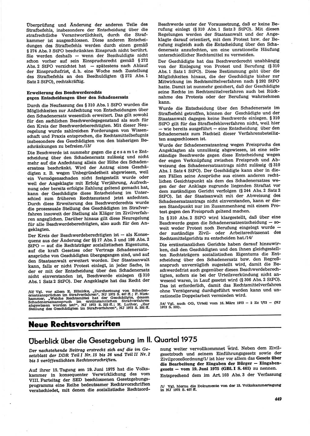 Neue Justiz (NJ), Zeitschrift für Recht und Rechtswissenschaft [Deutsche Demokratische Republik (DDR)], 29. Jahrgang 1975, Seite 449 (NJ DDR 1975, S. 449)