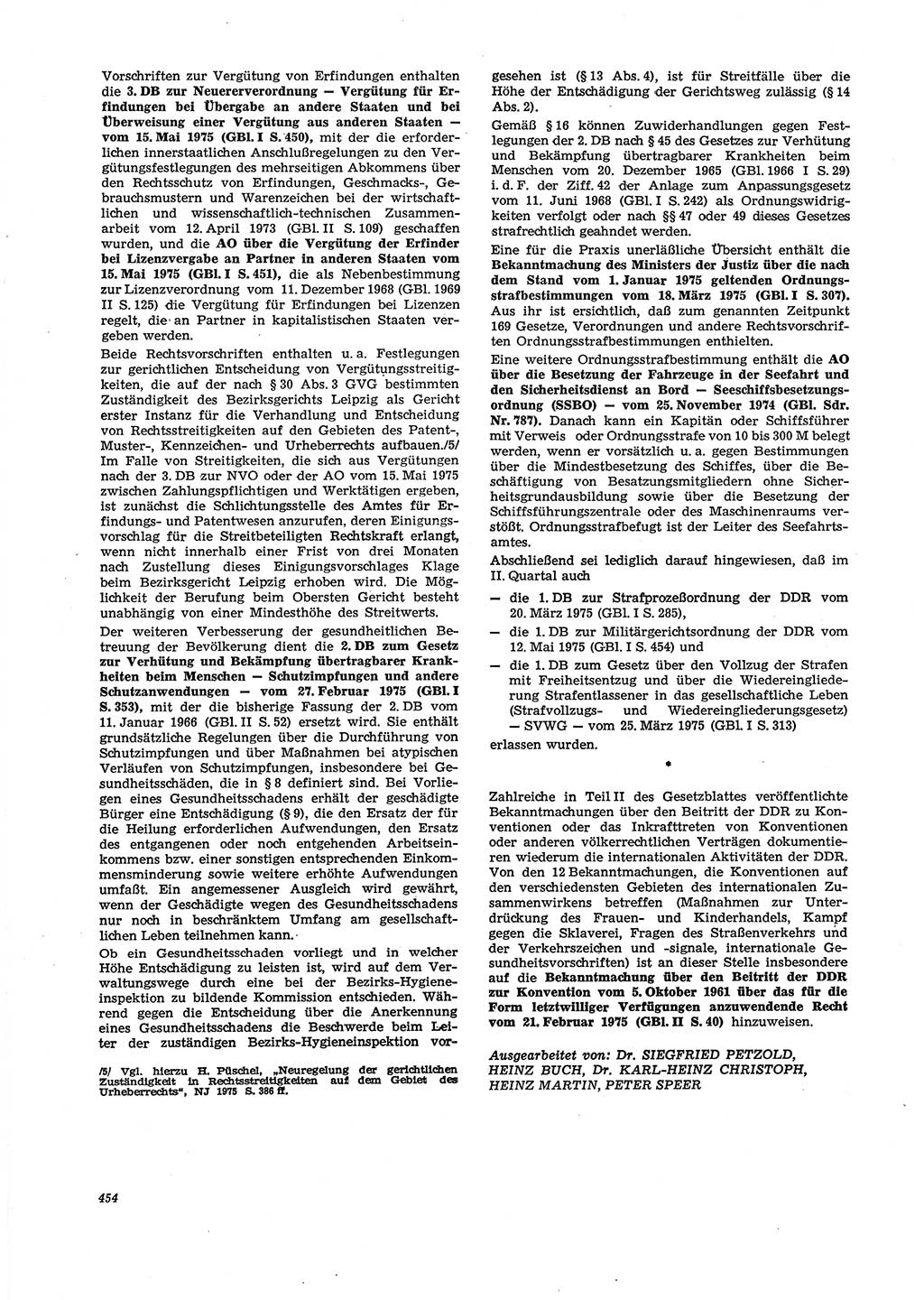 Neue Justiz (NJ), Zeitschrift für Recht und Rechtswissenschaft [Deutsche Demokratische Republik (DDR)], 29. Jahrgang 1975, Seite 454 (NJ DDR 1975, S. 454)