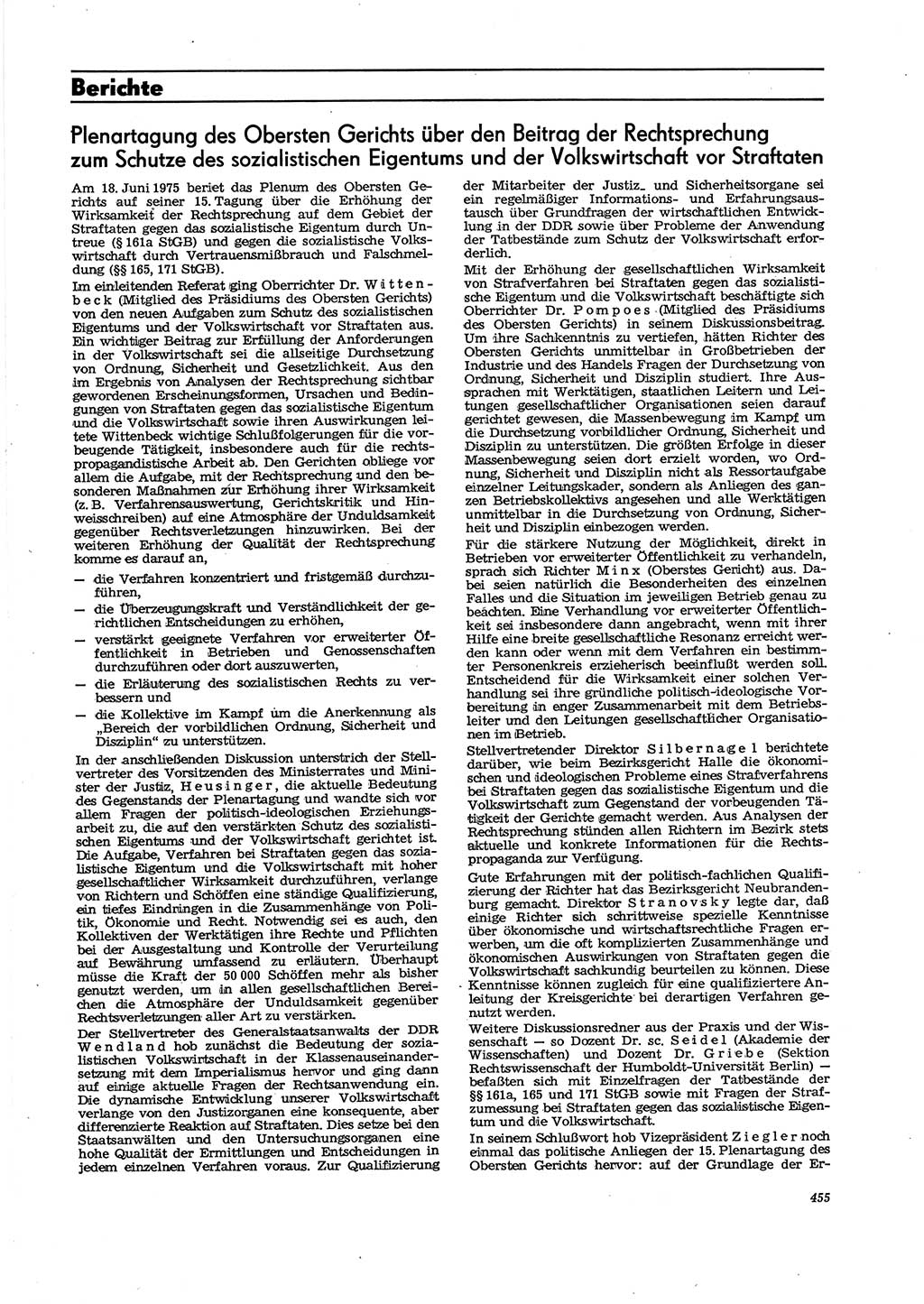 Neue Justiz (NJ), Zeitschrift für Recht und Rechtswissenschaft [Deutsche Demokratische Republik (DDR)], 29. Jahrgang 1975, Seite 455 (NJ DDR 1975, S. 455)