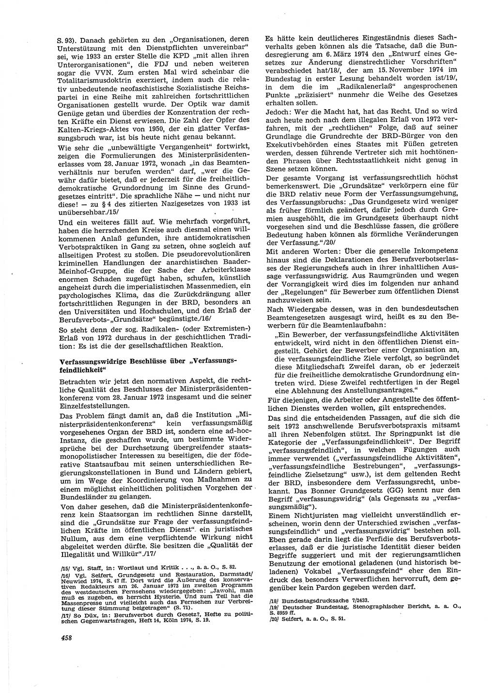 Neue Justiz (NJ), Zeitschrift für Recht und Rechtswissenschaft [Deutsche Demokratische Republik (DDR)], 29. Jahrgang 1975, Seite 458 (NJ DDR 1975, S. 458)