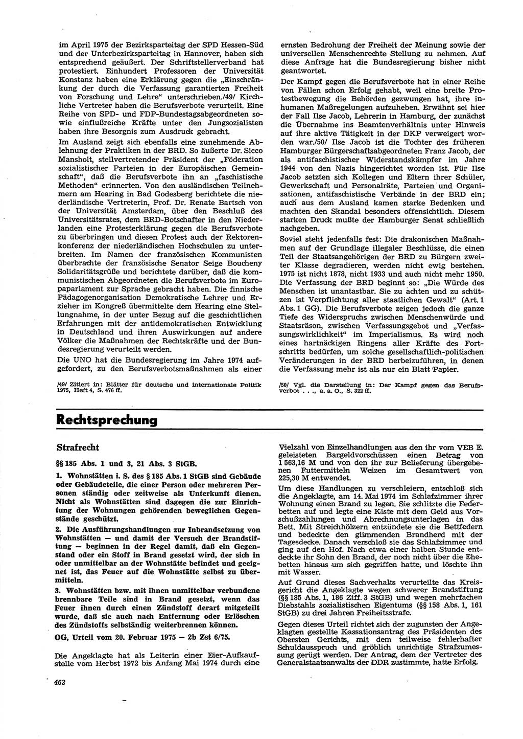 Neue Justiz (NJ), Zeitschrift für Recht und Rechtswissenschaft [Deutsche Demokratische Republik (DDR)], 29. Jahrgang 1975, Seite 462 (NJ DDR 1975, S. 462)