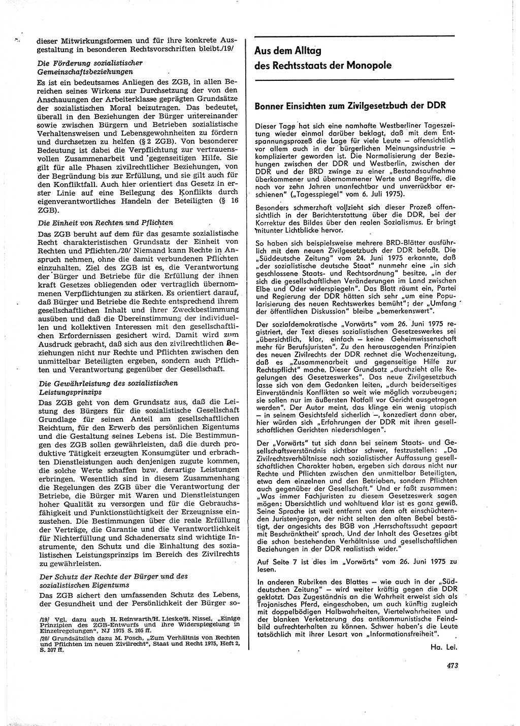 Neue Justiz (NJ), Zeitschrift für Recht und Rechtswissenschaft [Deutsche Demokratische Republik (DDR)], 29. Jahrgang 1975, Seite 473 (NJ DDR 1975, S. 473)