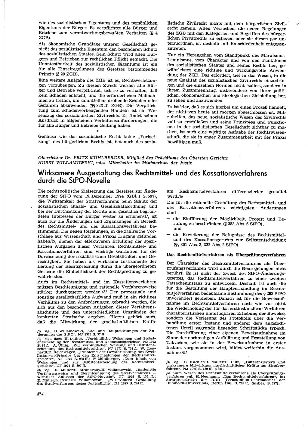Neue Justiz (NJ), Zeitschrift für Recht und Rechtswissenschaft [Deutsche Demokratische Republik (DDR)], 29. Jahrgang 1975, Seite 474 (NJ DDR 1975, S. 474)