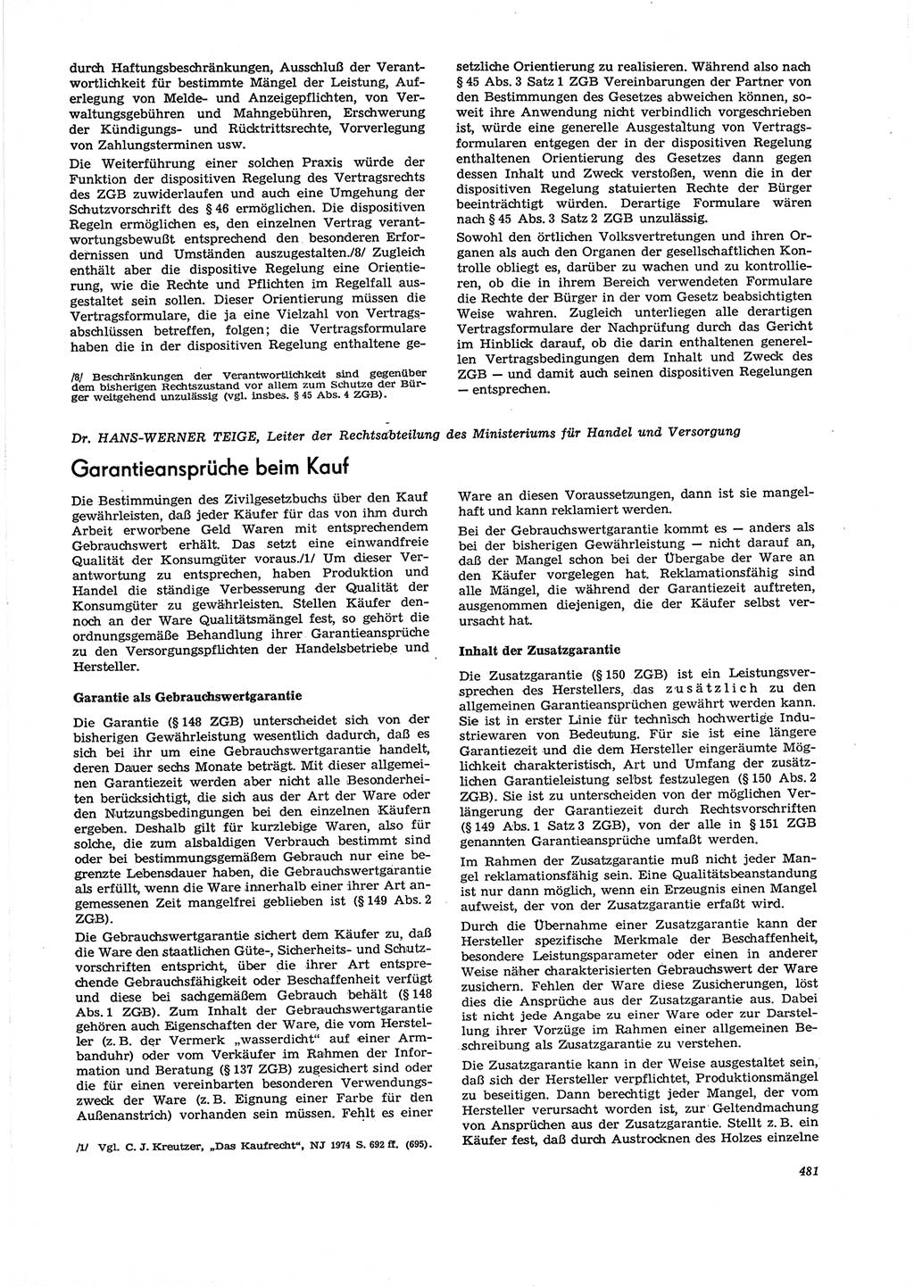 Neue Justiz (NJ), Zeitschrift für Recht und Rechtswissenschaft [Deutsche Demokratische Republik (DDR)], 29. Jahrgang 1975, Seite 481 (NJ DDR 1975, S. 481)