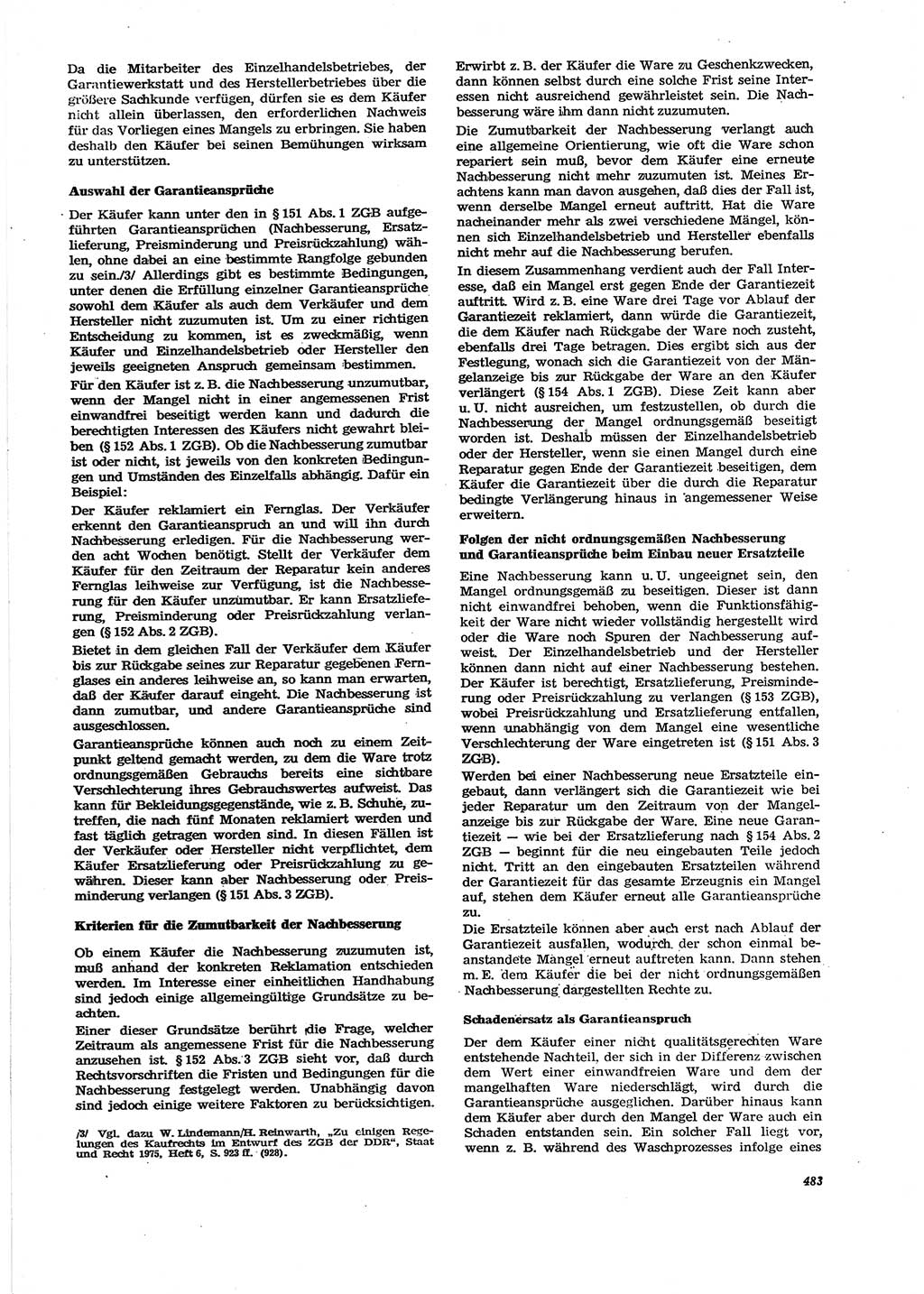 Neue Justiz (NJ), Zeitschrift für Recht und Rechtswissenschaft [Deutsche Demokratische Republik (DDR)], 29. Jahrgang 1975, Seite 483 (NJ DDR 1975, S. 483)