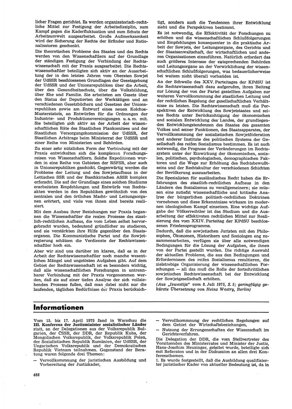 Neue Justiz (NJ), Zeitschrift für Recht und Rechtswissenschaft [Deutsche Demokratische Republik (DDR)], 29. Jahrgang 1975, Seite 488 (NJ DDR 1975, S. 488)