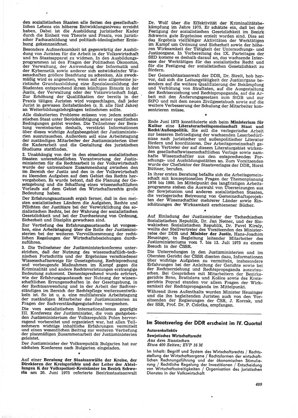 Neue Justiz (NJ), Zeitschrift für Recht und Rechtswissenschaft [Deutsche Demokratische Republik (DDR)], 29. Jahrgang 1975, Seite 489 (NJ DDR 1975, S. 489)