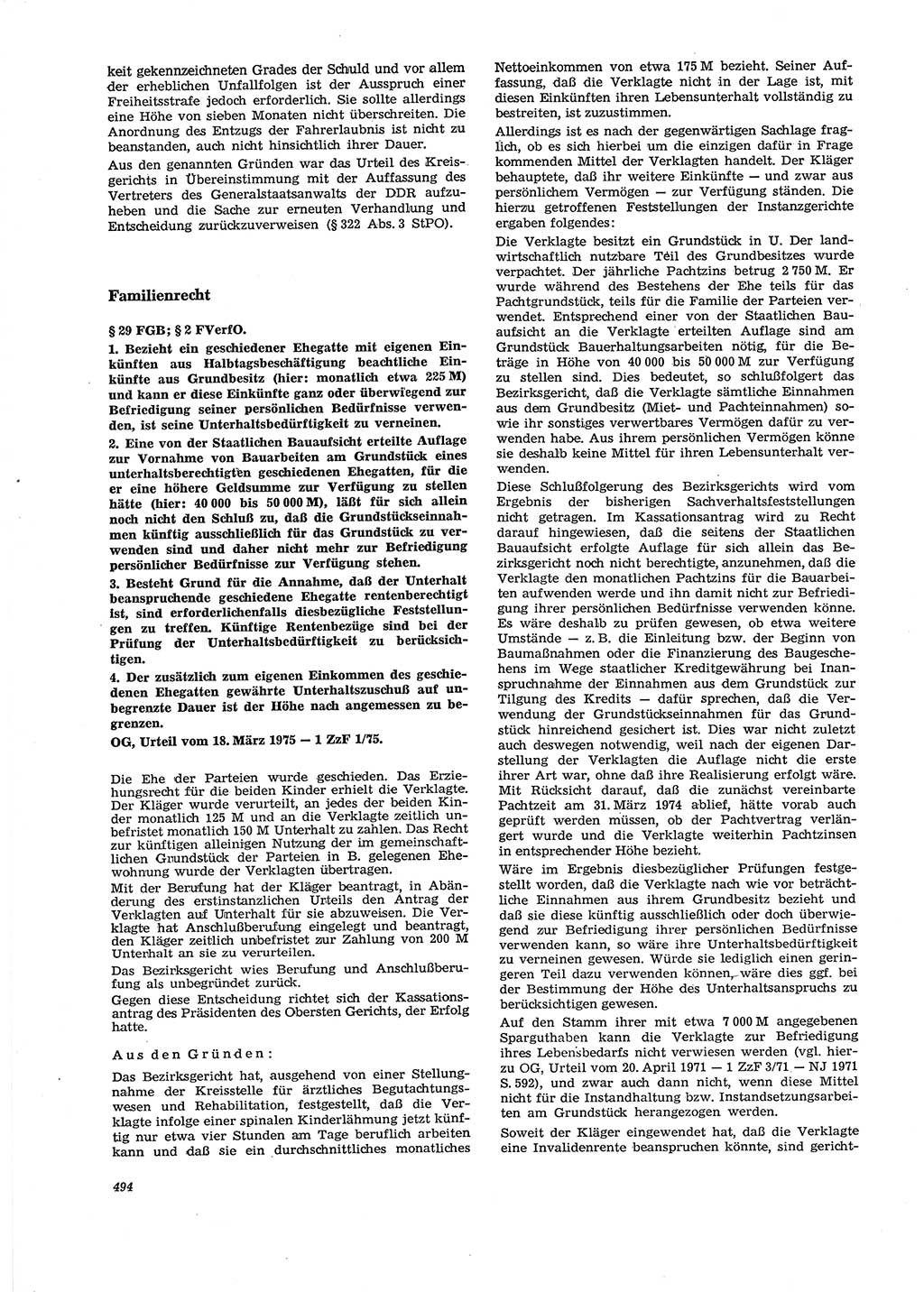 Neue Justiz (NJ), Zeitschrift für Recht und Rechtswissenschaft [Deutsche Demokratische Republik (DDR)], 29. Jahrgang 1975, Seite 494 (NJ DDR 1975, S. 494)