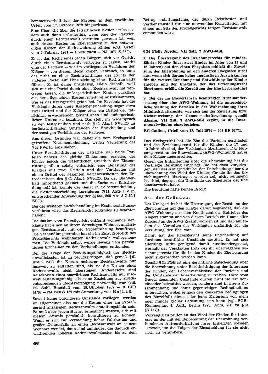 Neue Justiz (NJ), Zeitschrift für Recht und Rechtswissenschaft [Deutsche Demokratische Republik (DDR)], 29. Jahrgang 1975, Seite 496 (NJ DDR 1975, S. 496)