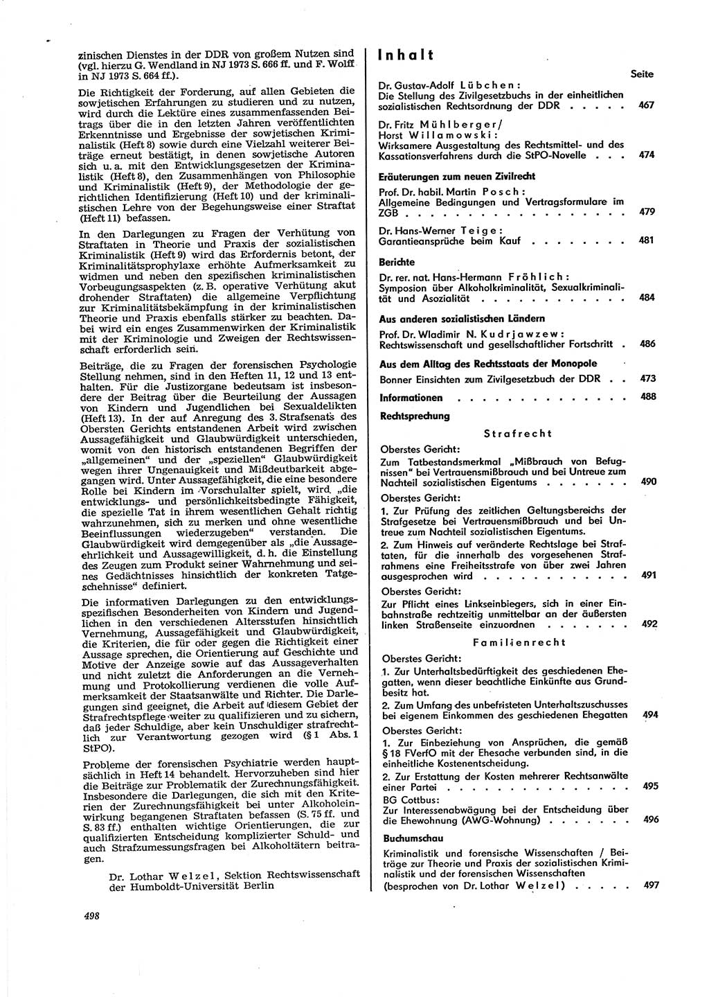 Neue Justiz (NJ), Zeitschrift für Recht und Rechtswissenschaft [Deutsche Demokratische Republik (DDR)], 29. Jahrgang 1975, Seite 498 (NJ DDR 1975, S. 498)