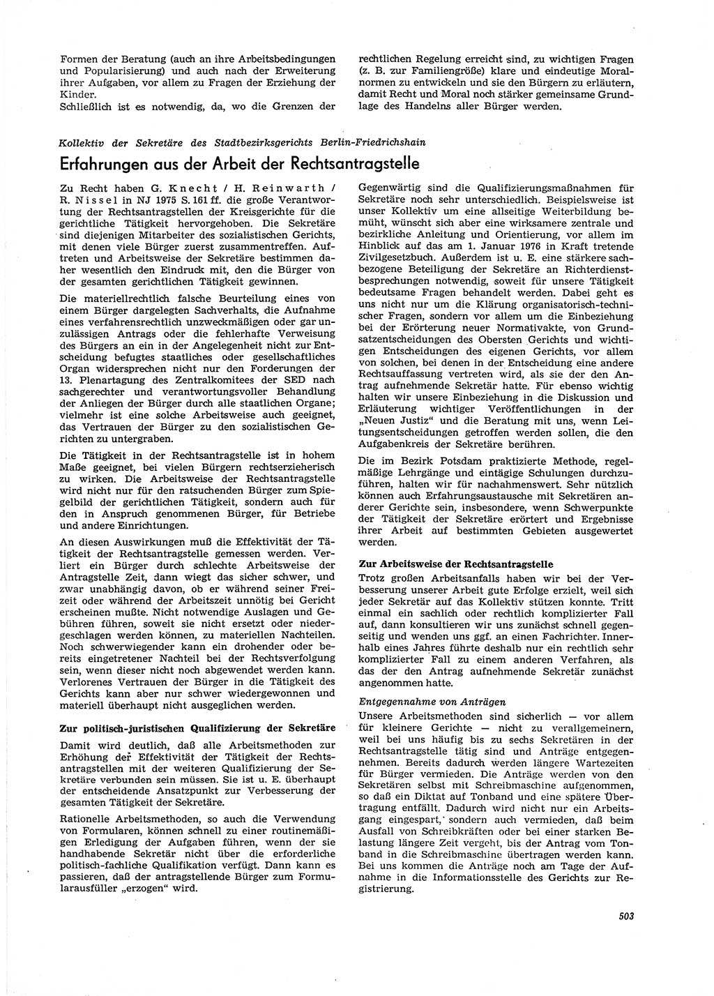 Neue Justiz (NJ), Zeitschrift für Recht und Rechtswissenschaft [Deutsche Demokratische Republik (DDR)], 29. Jahrgang 1975, Seite 503 (NJ DDR 1975, S. 503)