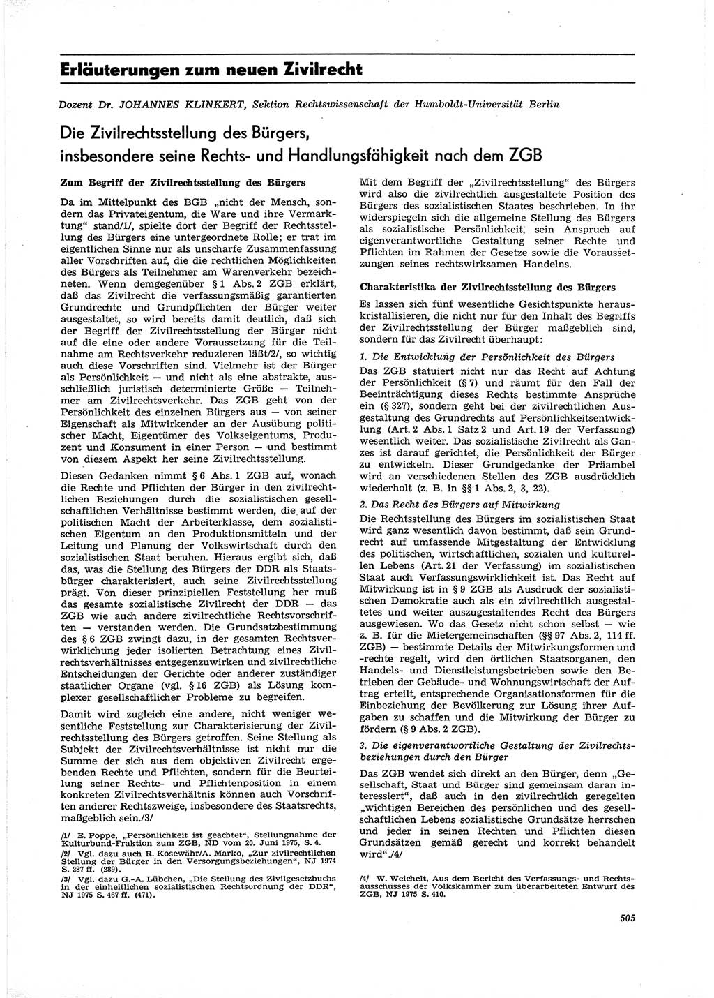 Neue Justiz (NJ), Zeitschrift für Recht und Rechtswissenschaft [Deutsche Demokratische Republik (DDR)], 29. Jahrgang 1975, Seite 505 (NJ DDR 1975, S. 505)