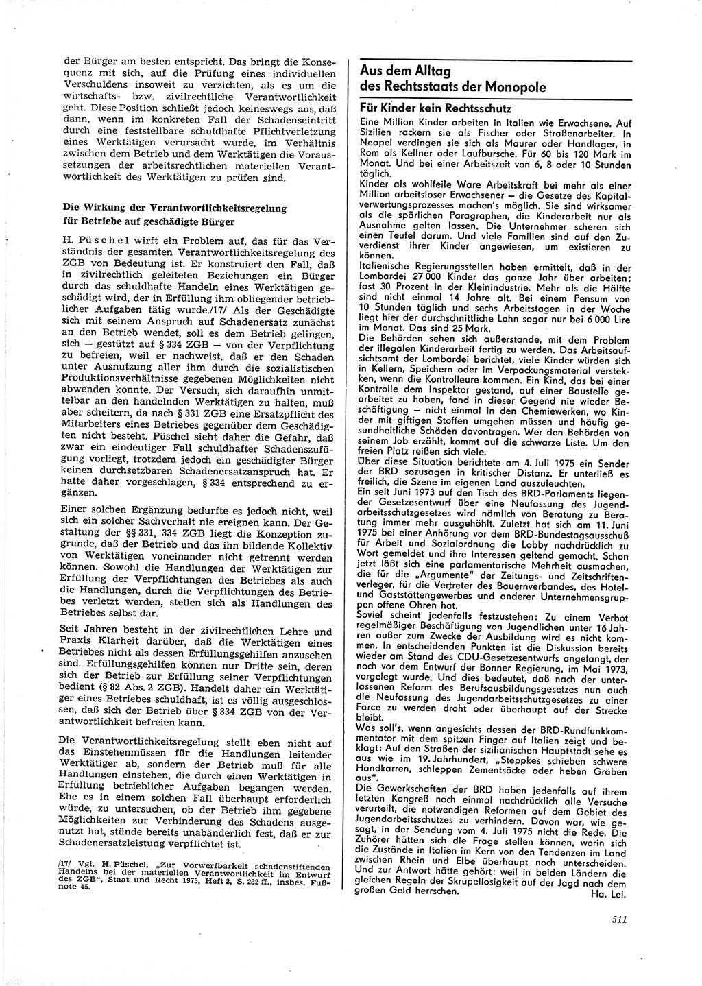 Neue Justiz (NJ), Zeitschrift für Recht und Rechtswissenschaft [Deutsche Demokratische Republik (DDR)], 29. Jahrgang 1975, Seite 511 (NJ DDR 1975, S. 511)